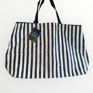 Open Story Black and White Striped Reversible Tote Bag